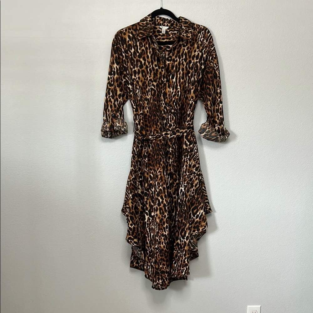 Cato Brown and Tan Leopard Print High Low Dress